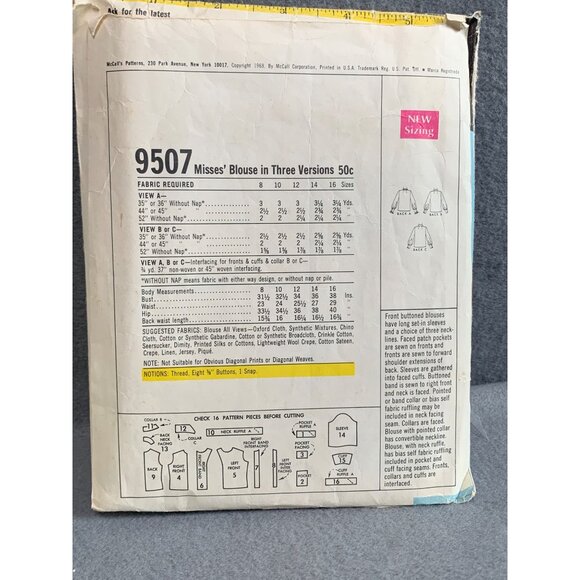 Vintage McCalls 9507 Misses' Blouse Pattern Three Versions Size 12 - Picture 2 of 2